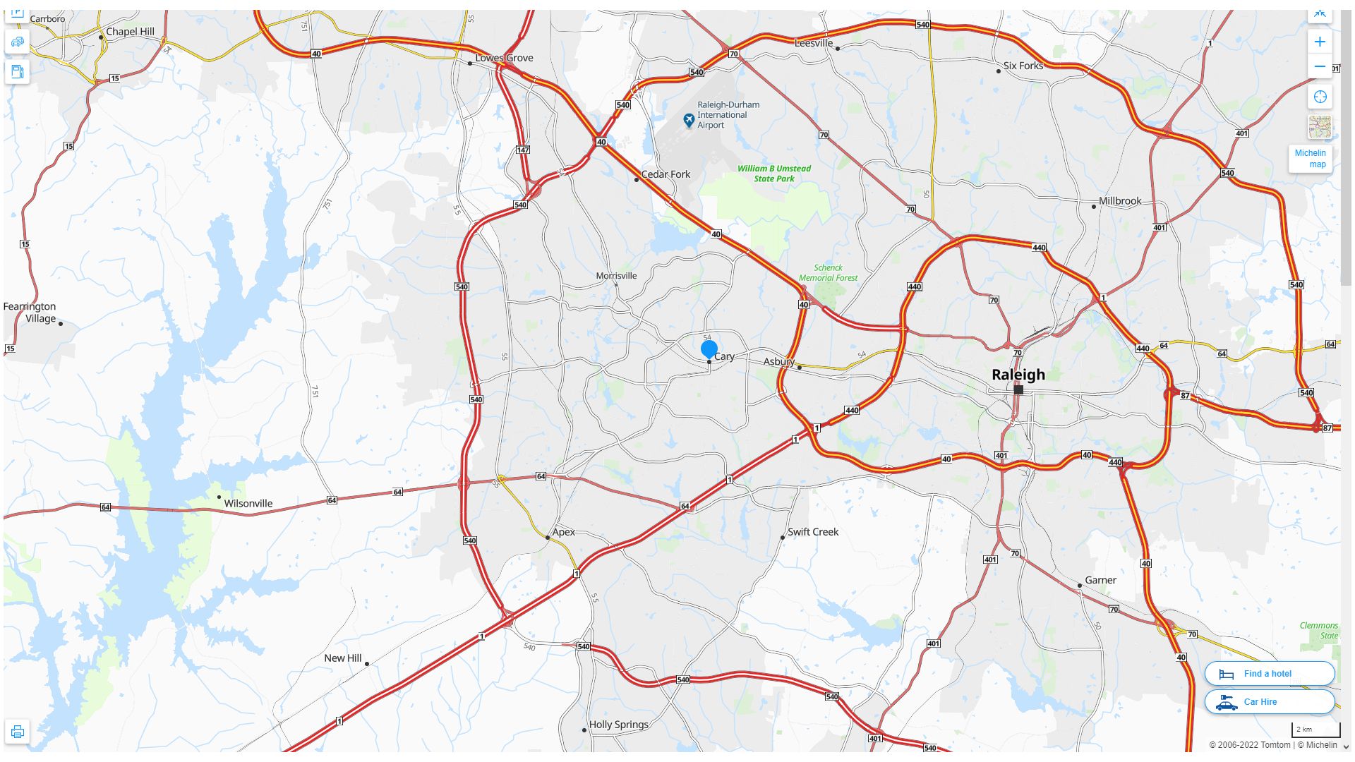 Cary North Carolina Highway and Road Map